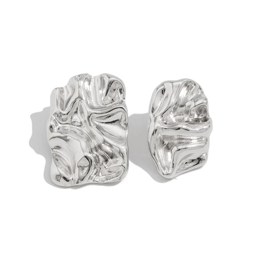 Exaggerated Sense of Metal Concave Convex Liquid Earrings Personalised Trend Pleated Irregular Large Earrings Fashionable Commuter Women's Earrings