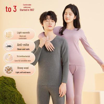 Red Bean Medium Thick Merino Wool Anti-mite Couple's Warm Underwear Set (AB Side Brushed)