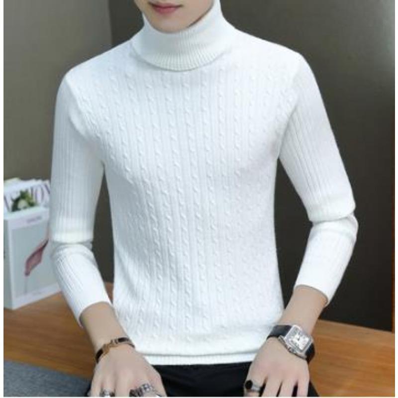 

Autumn and Winter Turtleneck Sweater Men s Hong Kong Style Slim-fit Versatile Pullover Knitted Sweater Trend Bottoming Sweater Sweater M белый