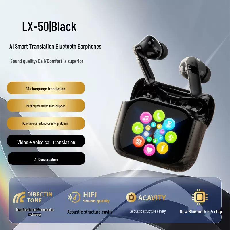 Wireless AI Translation Earphones with Touchscreen, Noise-Canceling, and High-Quality Sound