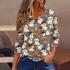 Lady's fashionable casual V-neck buttoned Halloween print three-quarter sleeve