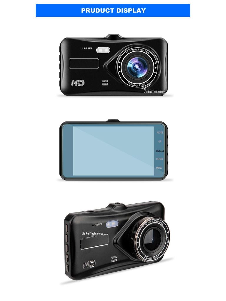 HD Dual Camera Car Recorder with 4-inch Touch Screen and Reversing Image