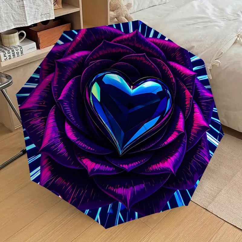 

1pc Neon Rose Heart Print Automatic Folding Umbrella, 8 Ribs Iron Frame, Suitable for Outdoor Travel and Daily Use yy251120233