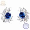 WUIHA Vintage 100% 925 Sterling Silver Lab Sapphire High Carbon Diamonds Gemstone Cocktail Ear Studs Earrings Fine Jewelry