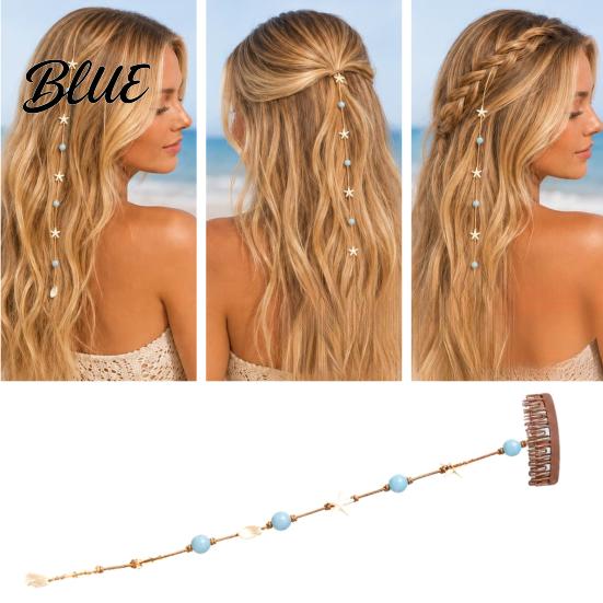 Coastal Style Hair Pins Beach Mermaid Clip Starfish Shell Bead Chain for Women Ocean Themed Accessories Boho Summer Vacation Styling Tool