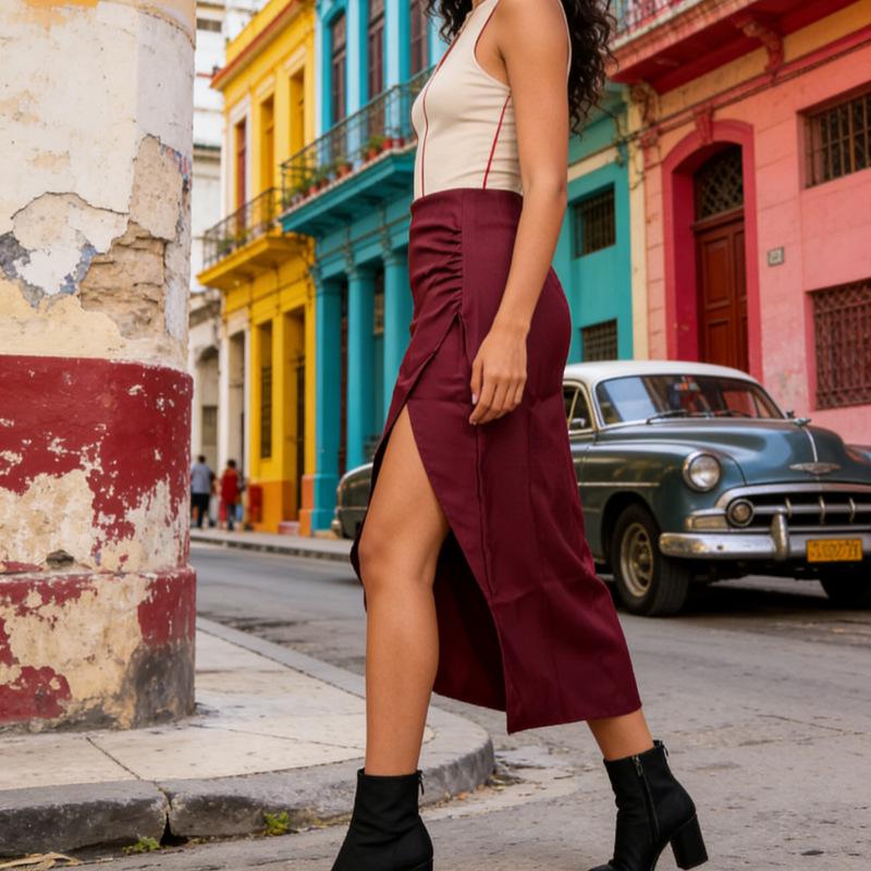 Nouvelle jupe rétro sexy ajustée à taille haute fendue pour femme Printemps-Été