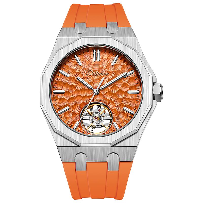 Luxury Octagon Automatic Watch for Men Textured Blue Dial Hollow Mechanical Wristwatch Steel Waterproof Tourbillon Mens Watch