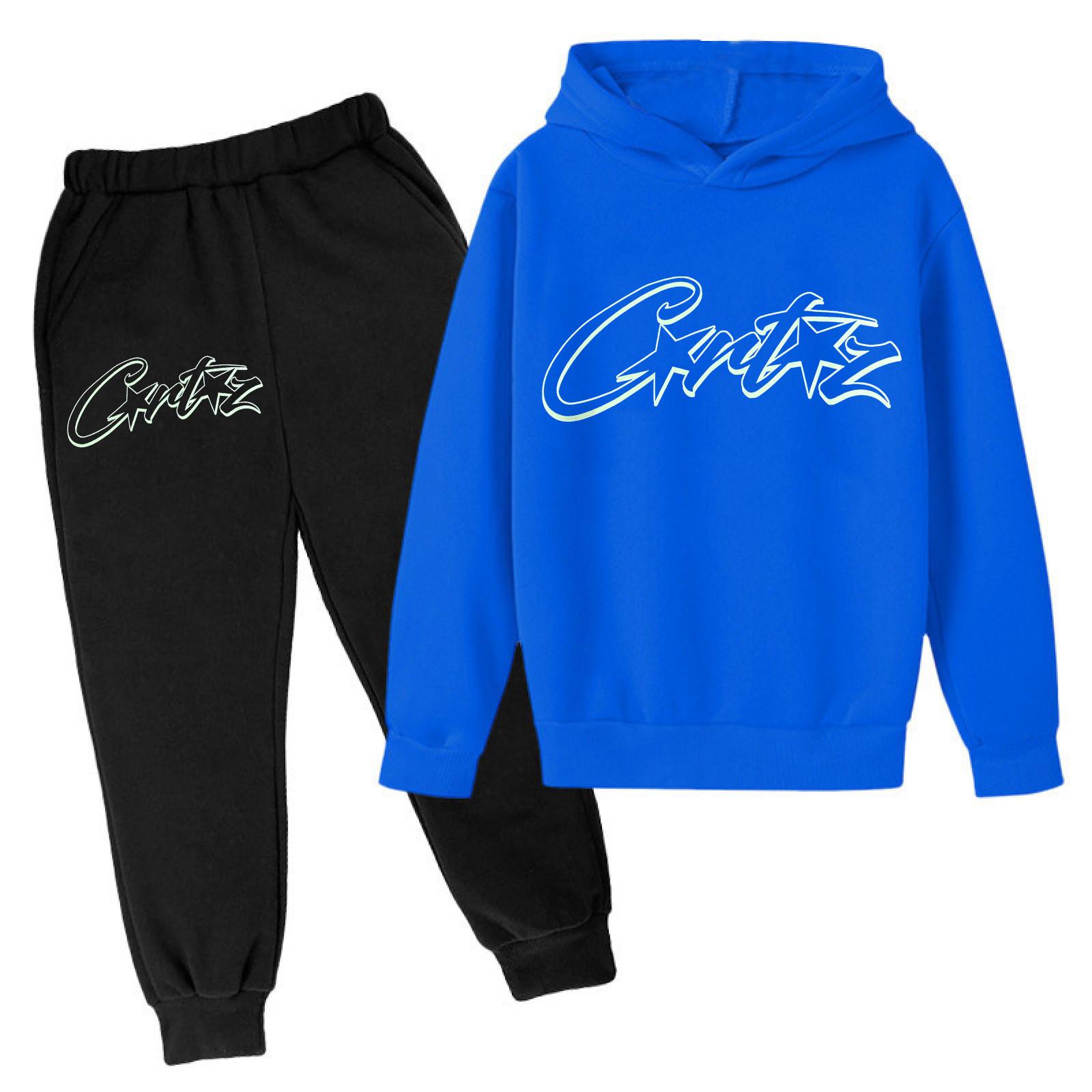 

Kids Pullover Hoodie and Jogger Pants Set Soft Plush Long Sleeve Top and Bottom Loose Fit Casual Wear for Children 160 синій