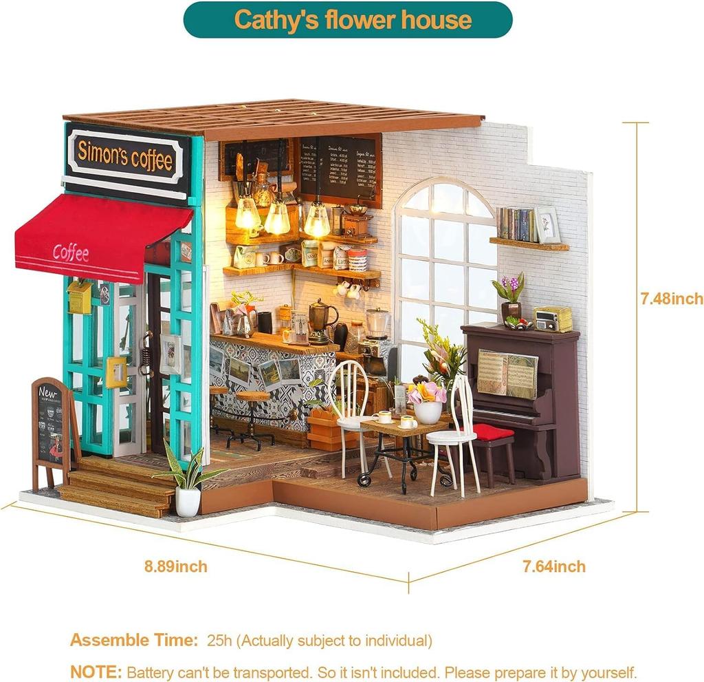Robotime 1:20 Miniature House Kits Model Building Kits Hobbies Gifts for Women and Men Simon's Coffee Toys