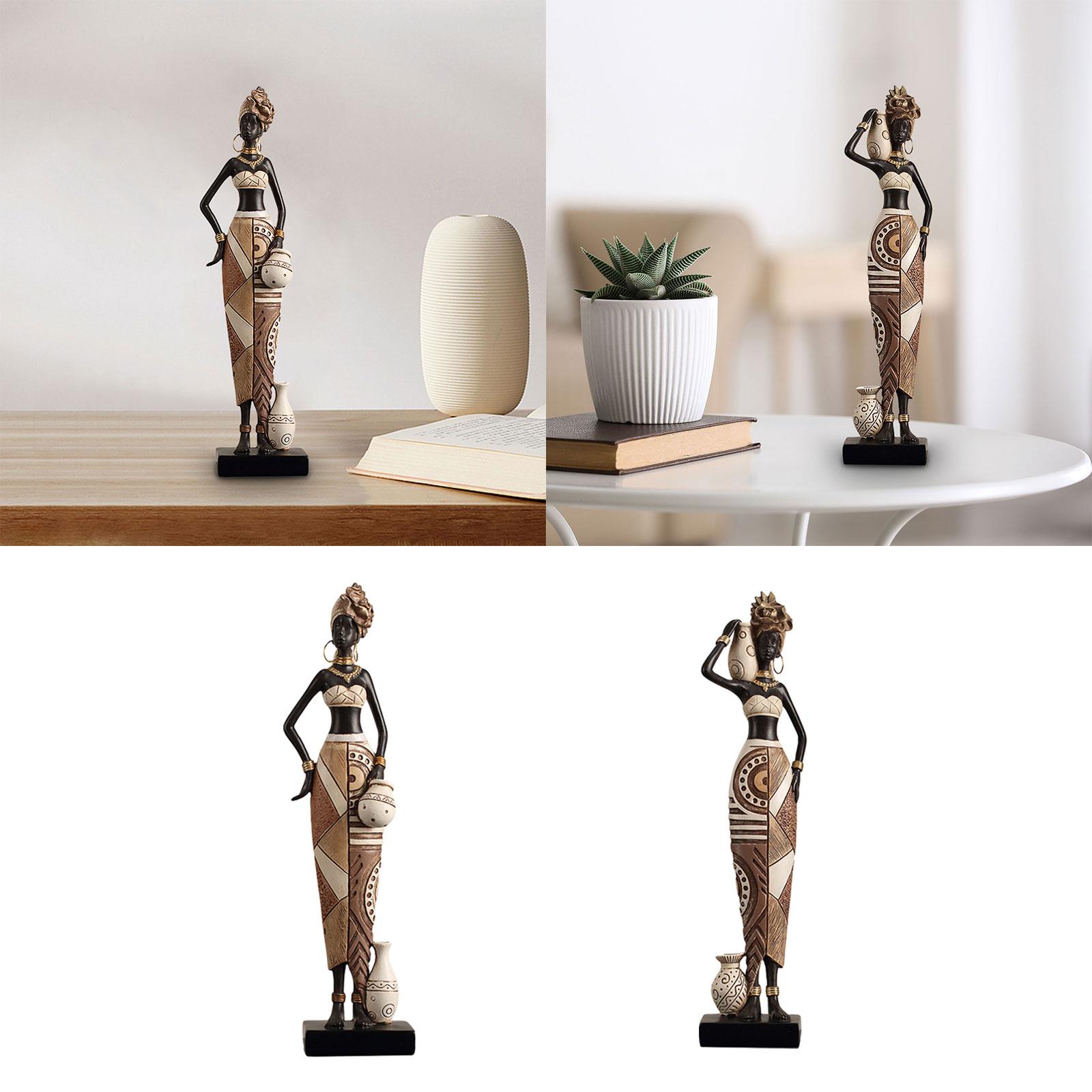 

African Women Statue Decoration Aesthetic Ornament Art Crafts Tribal Lady Figurine for Accent Party Bedroom Bookshelf Hallway 7.5cmx4.5cmx32.5cm