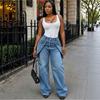 Women  Summer Casual High Waisted Wide Leg Denim Pants With Removable Skirt Overlay