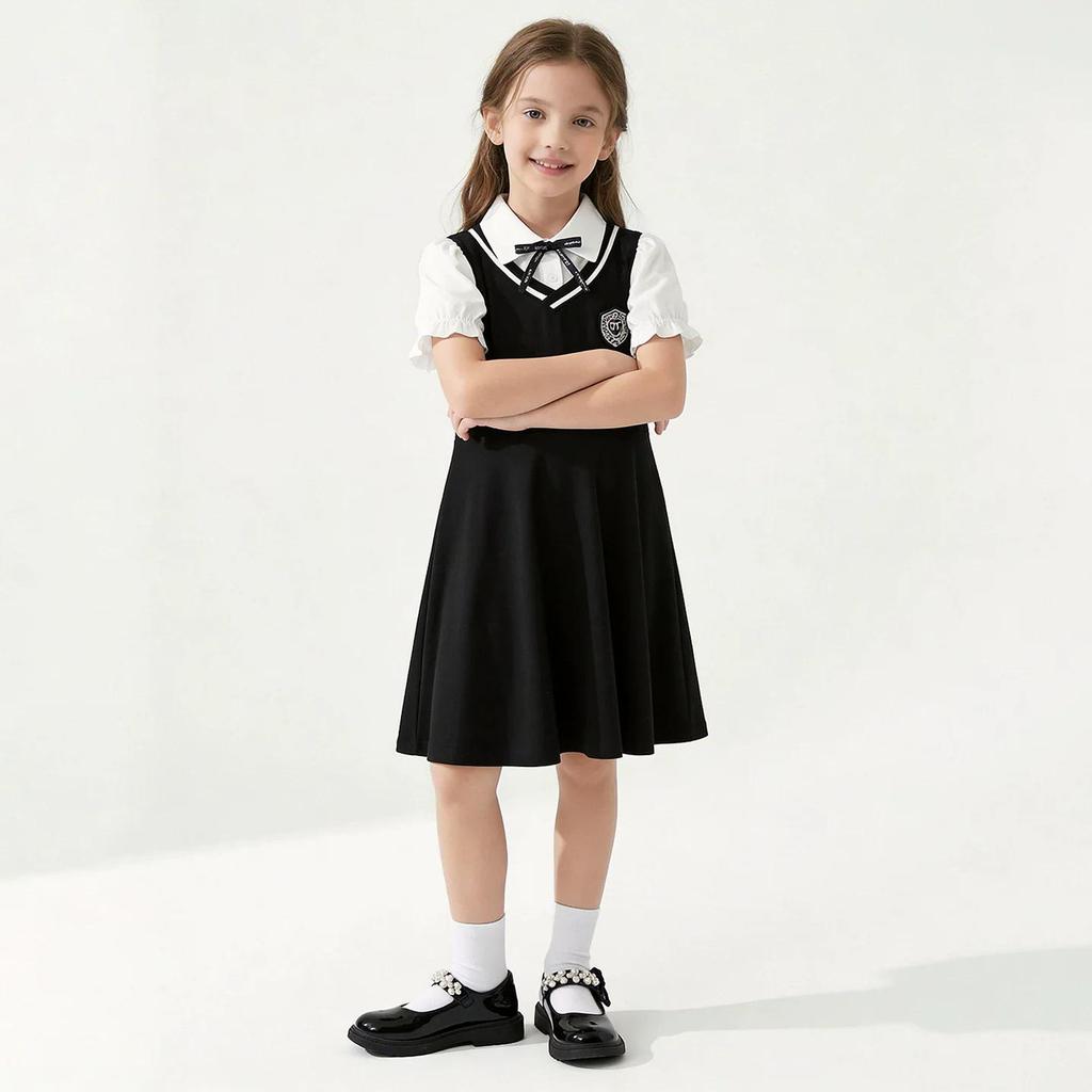 Girls' Academy-Style Graduation Dress: Stylish Fake Two-Piece Princess Outfit for Summer