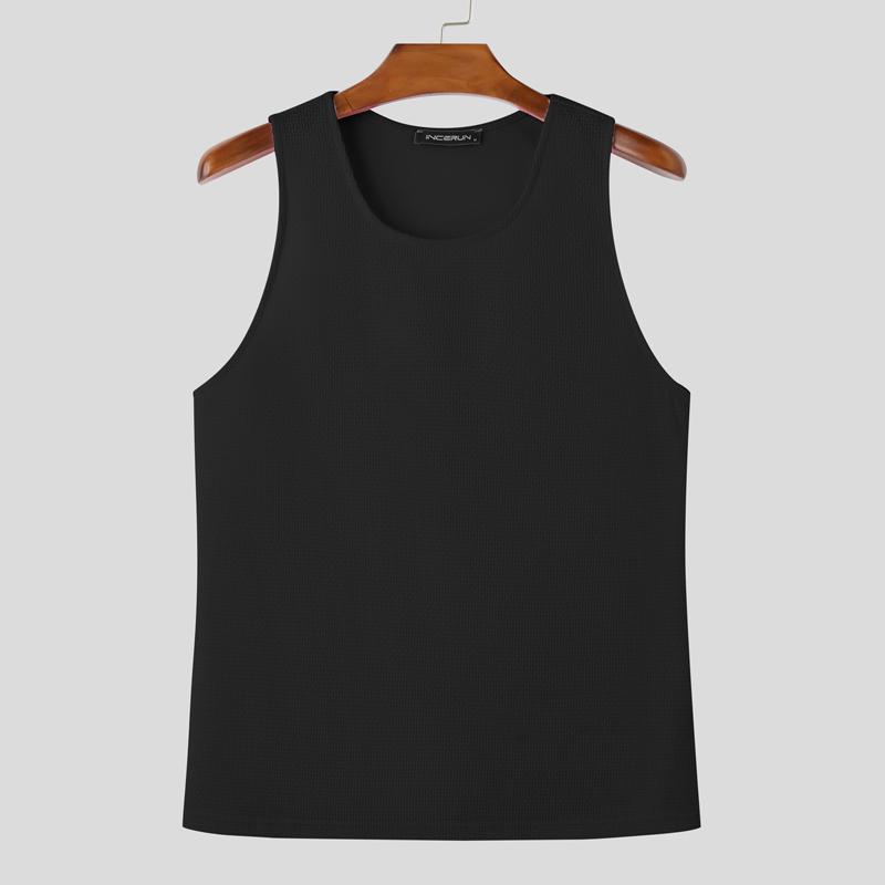 

INCERUN Summer Men Round Neck Sleeveless Texture Casual Sports Tank Tops 2XL