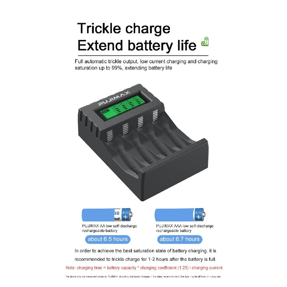 PUJIAMX AA/AAA Rechargeable Battery Charger LCD Display Portable Adapter USB Cable TypeC Batteries Interface Fast Charging Tool