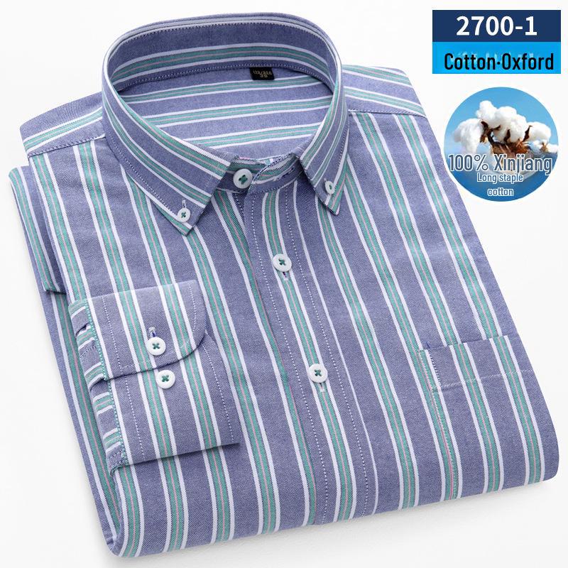 Herr Långärmad Randig Oxford Bomullsskjorta - Casual Vår Affärsklädsel