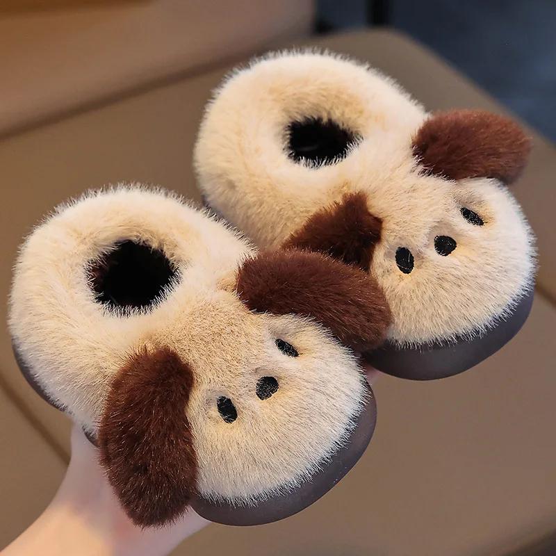 New Home Cotton Slippers Winter Warmth Girl Shoe Comfort Non Slip Boy Shoes Cute Thick Cotton Shoe Plush Bag Heel Simple Slipper