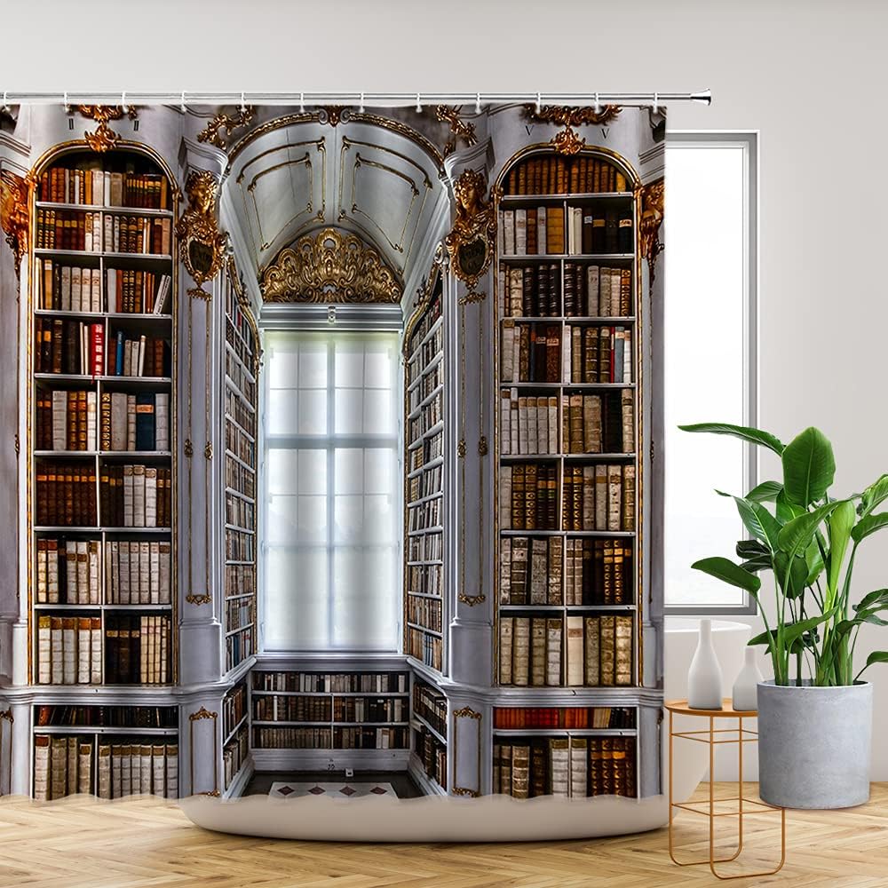 Библиотечный Книжный Шкаф Занавеска для Душа Винтажная Библиотека Готический Книжный Шкаф Жуткая Магическая Книжная Полка Западный Книжный Дом Образование Чтение Ретро Декор Классика