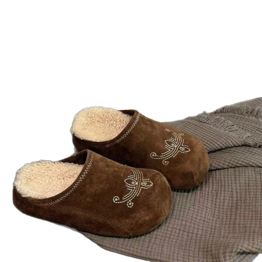 Sycamore Shadow Wood 2025 Autumn and Winter New Fluffy Velvet Fashion Versatile Platform Casual Half Drag Boken Shoes Women