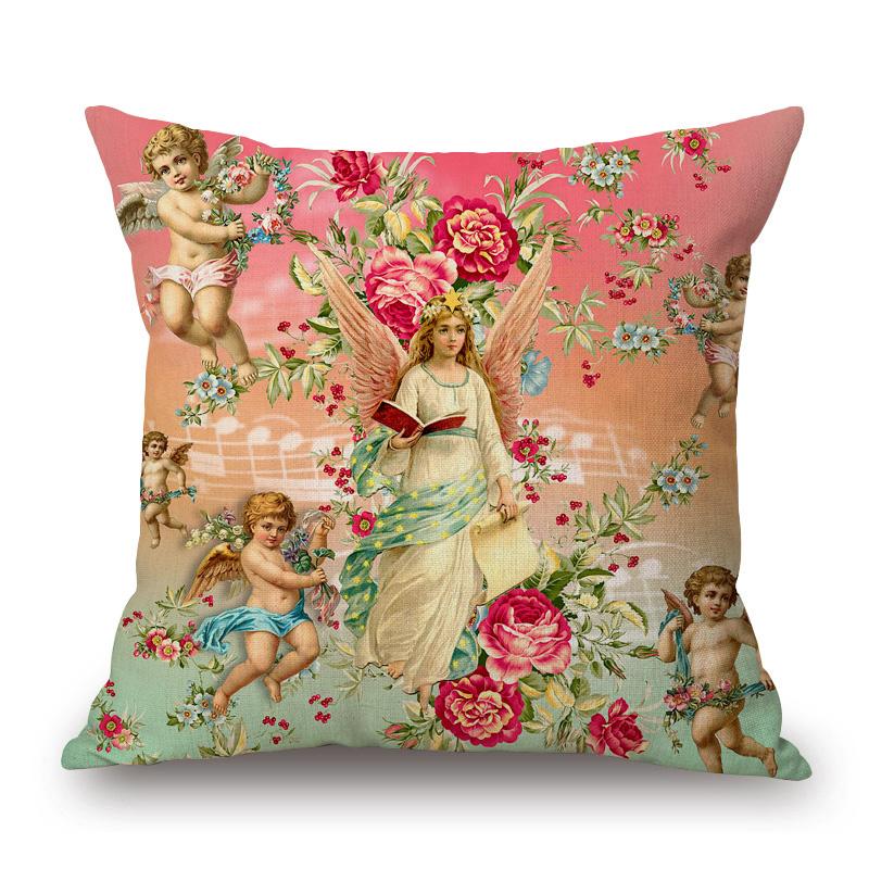 Vintage Romantic Flower Angel Love Cushion Cover European Retro Style Decor Linen Pillow Case