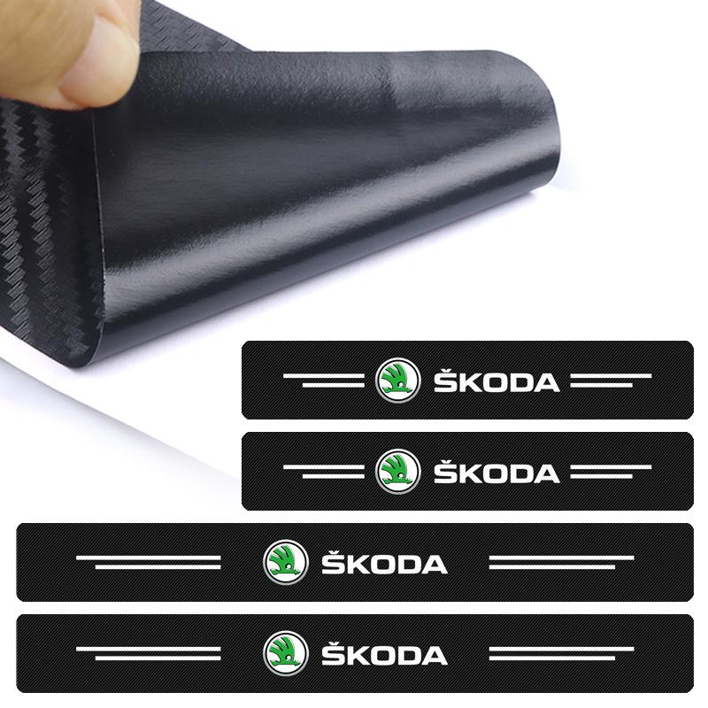 4 stuks Auto Deurplaat Koolstofvezel Drempelbeschermer Sticker voor Skoda Superb Octavia Kodiaq Yeti Rapid Karoq Fabia Kamiq Enyaq Vis