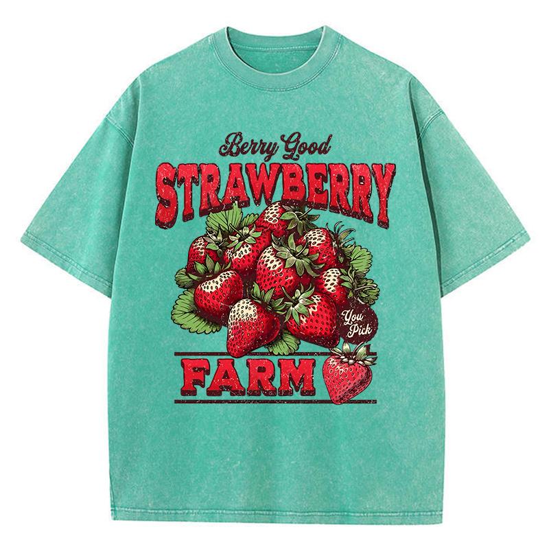 

Хлопковые женские футболки с кислотной стиркой, футболки с ретро-принтами Strawberry Farm, удобные топы оверсайз с круглым вырезом, модная одежда 2XL