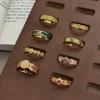 Guochao Retro Gold Enamel Flower Carving Niche Light Luxury Court Style Dopamine Stacked Ring