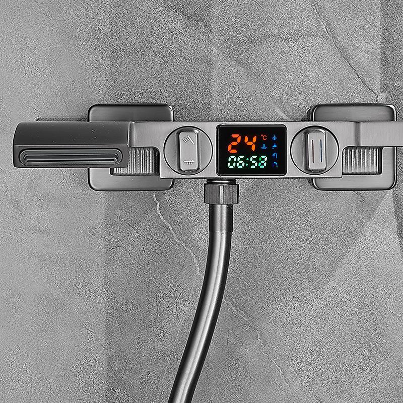 Intelligent Digital Display Bathroom Shower Set Brass Wall Mounted Waterfall Hot And Cold Mix Bathtub Faucet Gun Gray Shower Tap