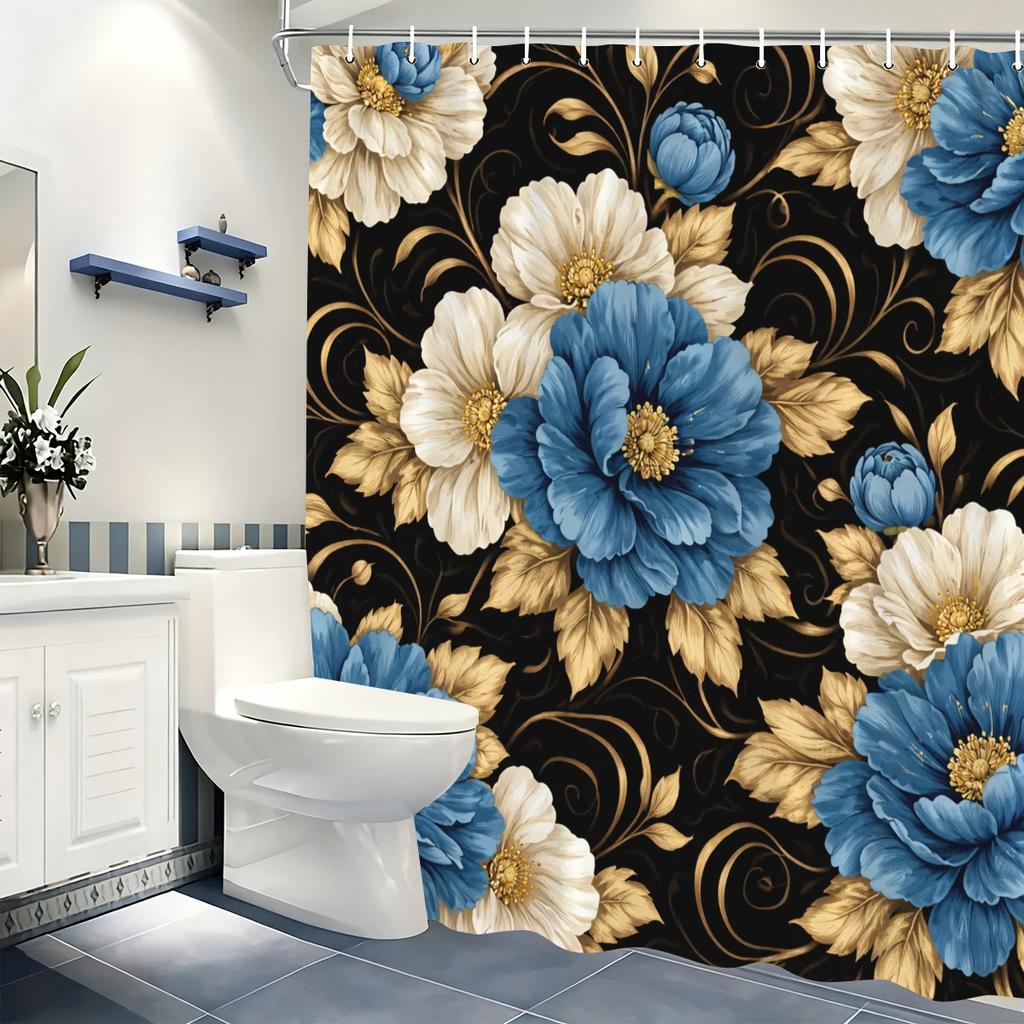 Vibrant Floral Pattern Polyester Shower Curtain - Stylish Bath Decor, Fashionable Bathroom Partition for Home & Hotel