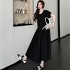 DIMANAF 2026 Summer New Plus Size Women Elegant French Style O-Neck Short Sleeve Cotton Maxi Long Dress Black