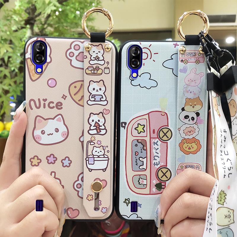 Shockproof Wrist Strap Phone Case For Blackview A60 Soft case Back Cover Waterproof Kickstand Ring Silicone Lanyard Cute