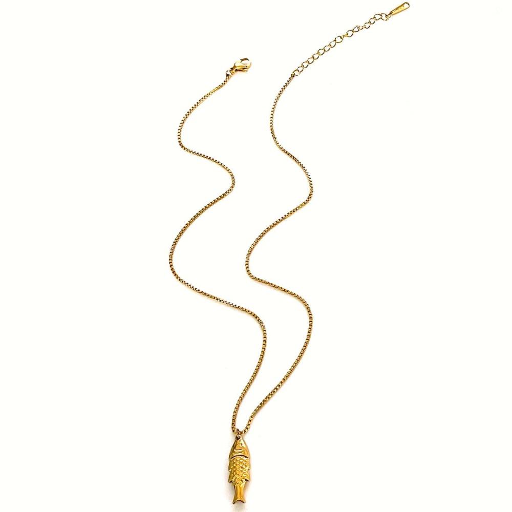 Gold Mini Fish Necklace Jewelry Ocean Style Beach Chain Choker Fish Pendant Necklace  Sea Beach