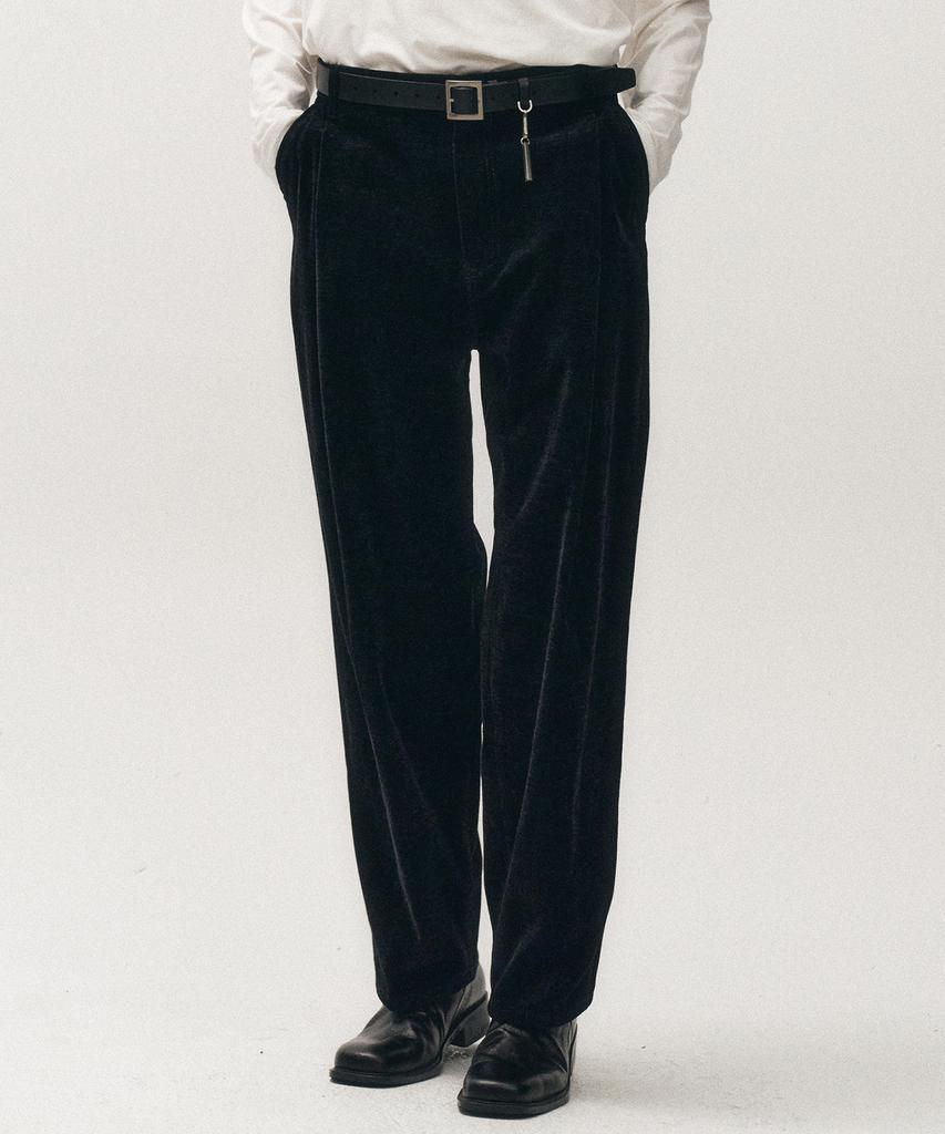 NOIRER Velvet Texture Wide Denim Pants (Black)