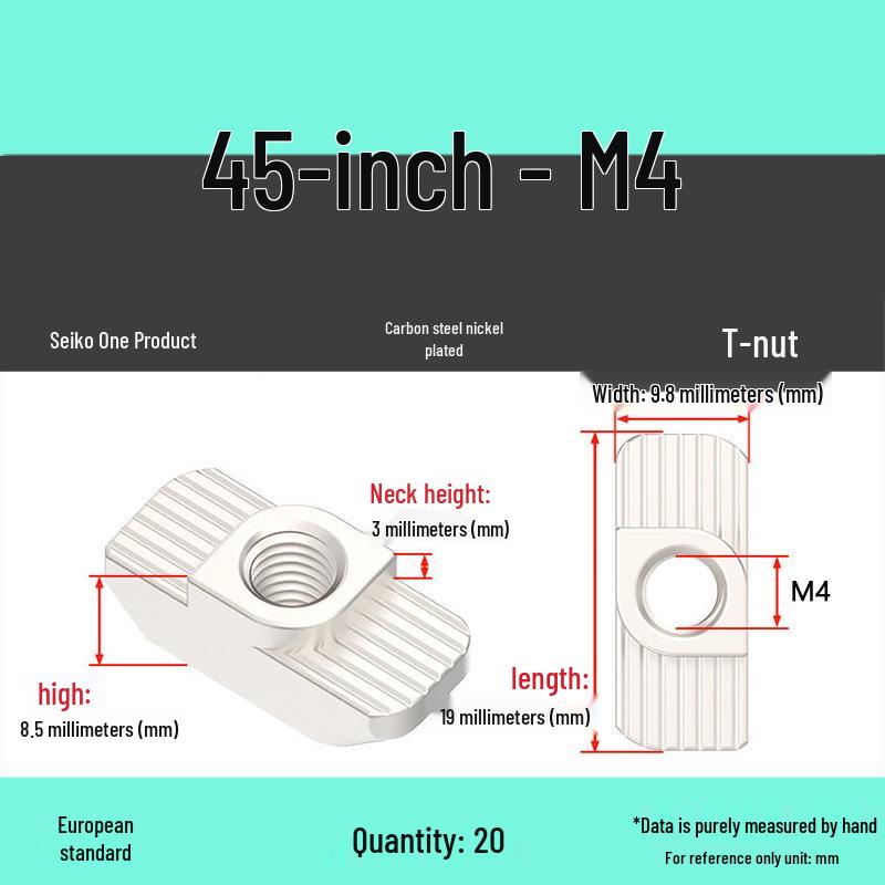 Dadi per Profilati di Alluminio a T-Slot Standard Europeo: Dadi ad alette M3-M8, Tipi 20/30/40/45.