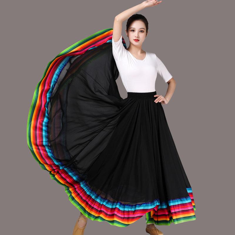 

Шифоновая юбка для танцев в стиле квадратного танца, танцевальный костюм, длинная юбка, этнический стиль, классическая танцевальная юбка для женщин L чёрный
