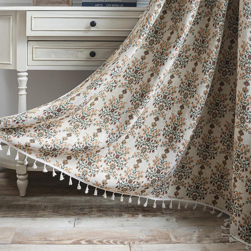 Imanqi Yun Blue Butterfly Jacquard Tassel Semi-Blackout Curtains for Kitchen or Bay Window