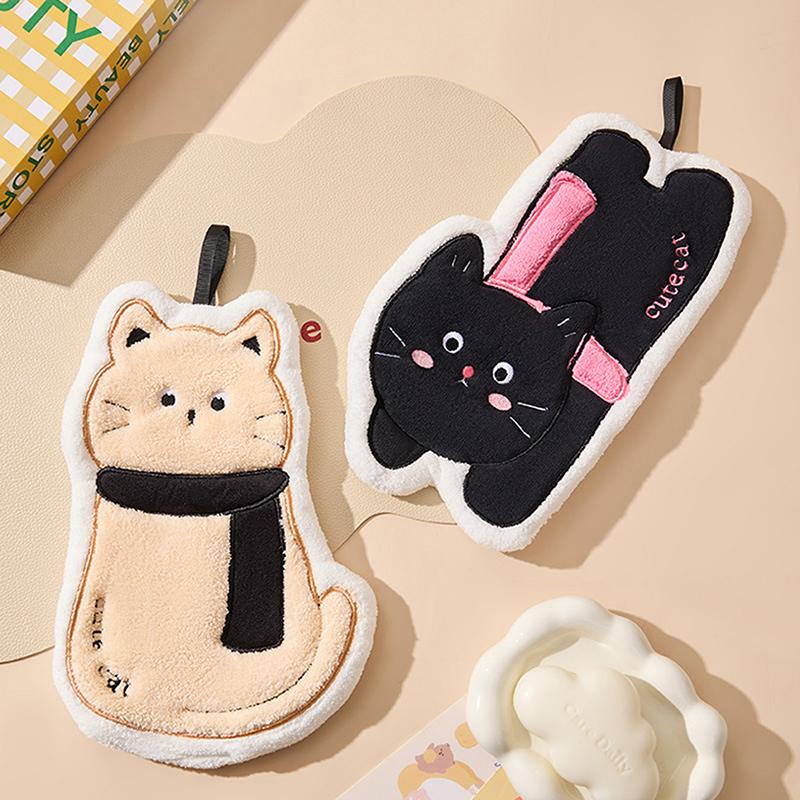 Cat Hand Towel Cute Embroidery Cartoon Hand Towel Hairless Strong Absorbent Kitchen Absorbent Cotton Towel Rag Towel