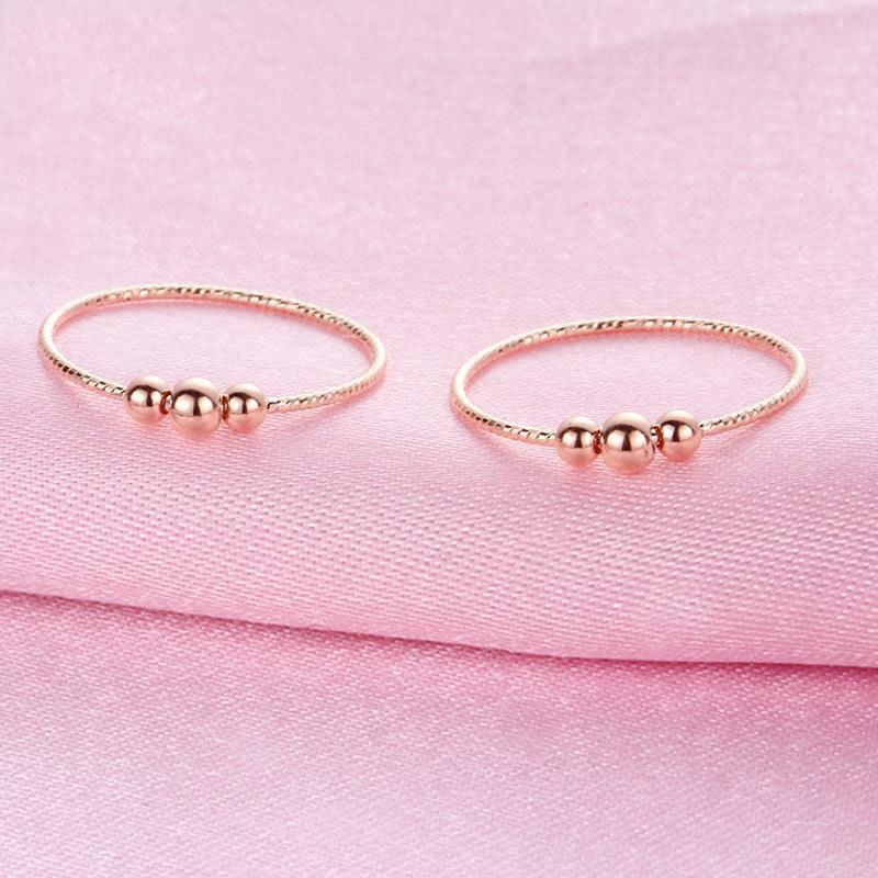 Purple Gold Three Round Beads Ring, Simple Temperament Color Gold Plated Rose Gold Ring