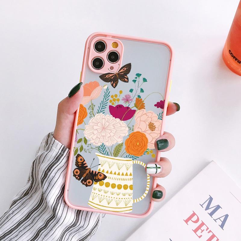 Flowers Butterfly Aesthetic Phone Case For iPhone 7 8 plus X XS MAX XR SE2 16 15 14 11 12 13 Pro Max Back Shockproof soft Cover