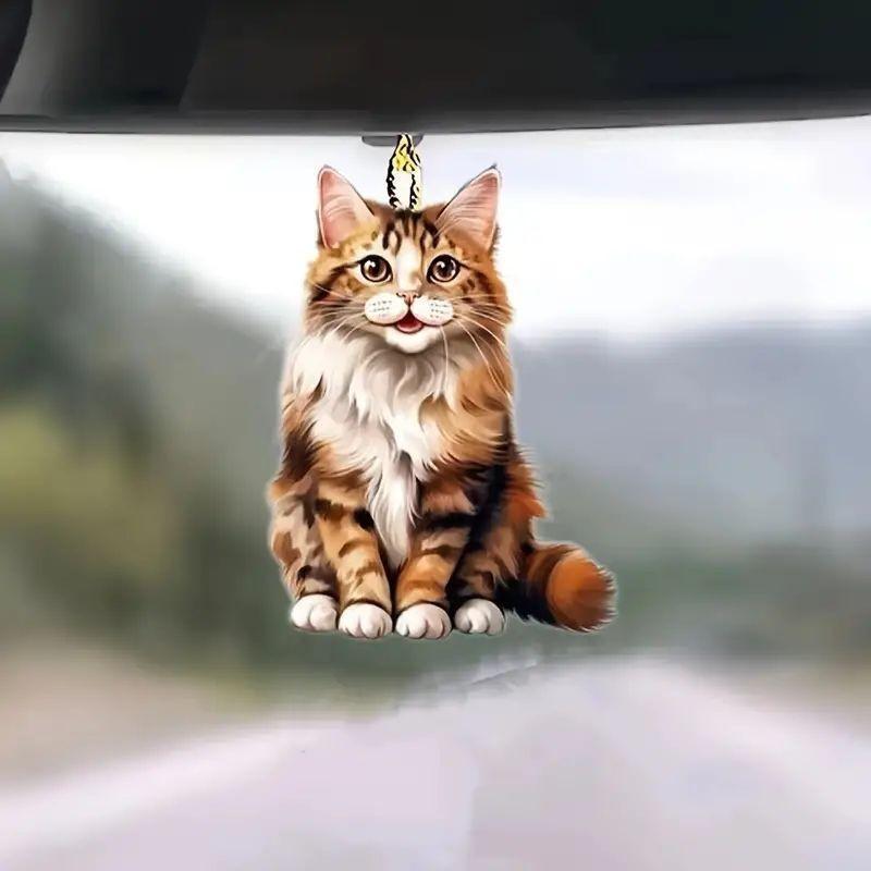 

Whimsical Cat Black Acrylic Rearview Mirror Hanging Ornament For Car Enthusiasts 2
