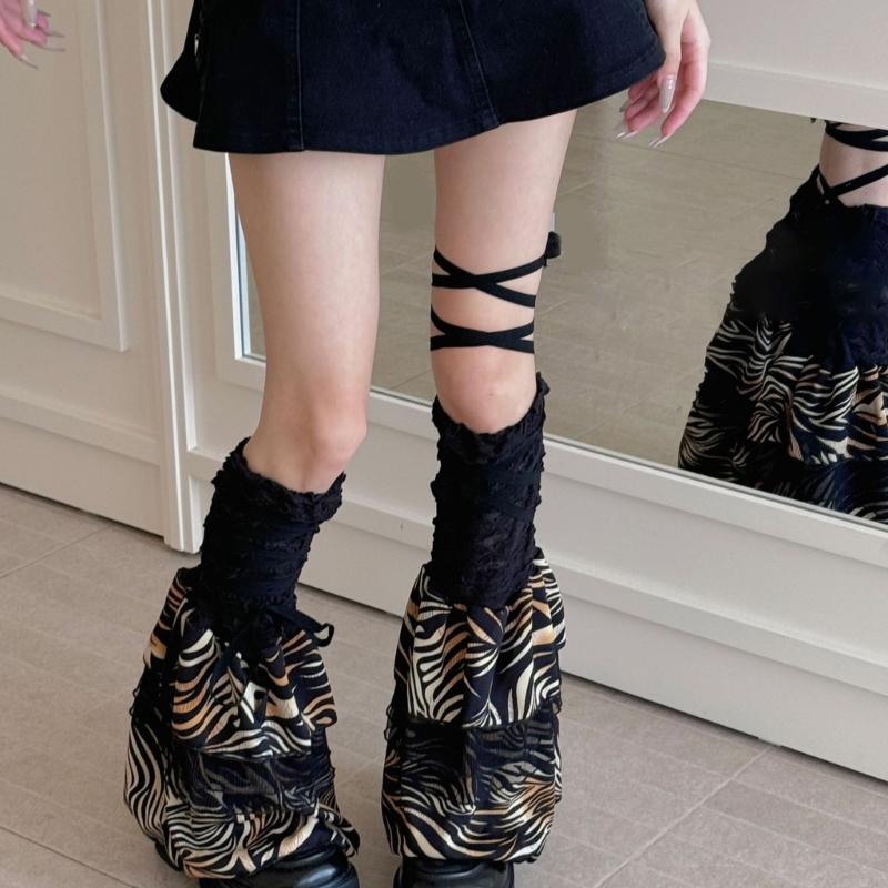 Women Ruffle Lace Leg Warmer Sweet Knee Highs Socks Mesh Flared Leg Socks Princess Leg Sleeves Halloween Costumes