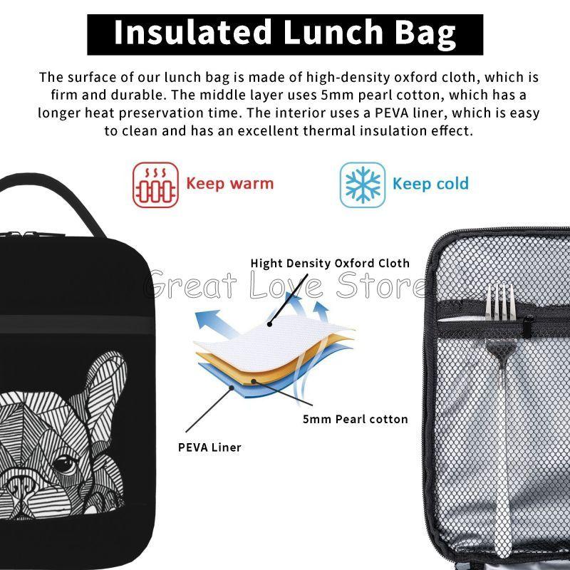 French Bulldog Art Print Portable Thermal Lunch Bag Insulated Lunch Box Reusable Cooler Totes for Women Boys Girls Work Picnic