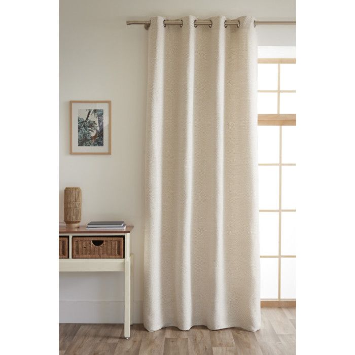 Rideau + 8 œillets 140 x 240 cm fils teints jacquard "Atlas" Le fil d'Ariane - Sable