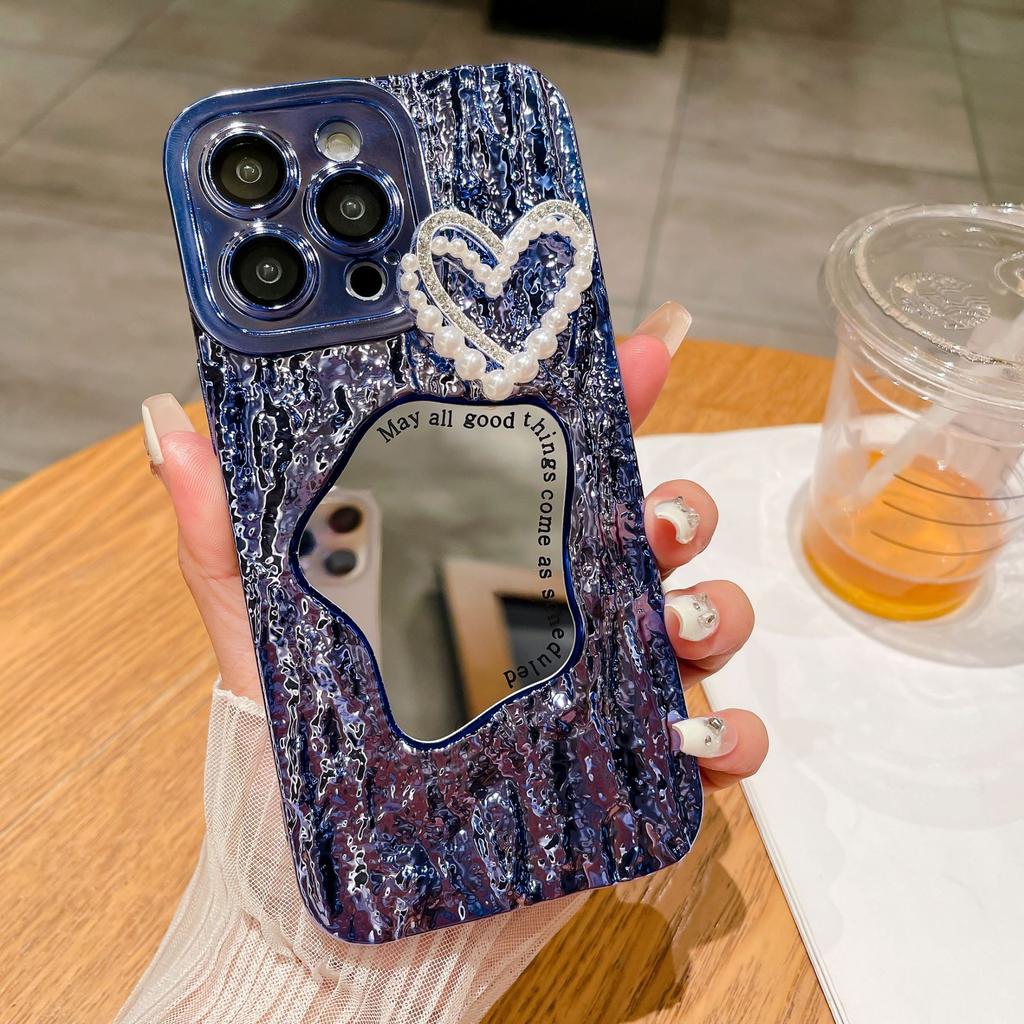 The Rock-patterned Mirror-finished Diamond-encrusted Heart-shaped Case Is Suitable for Apple 15 Phone Cases, IPhone14promax Electroplating 13