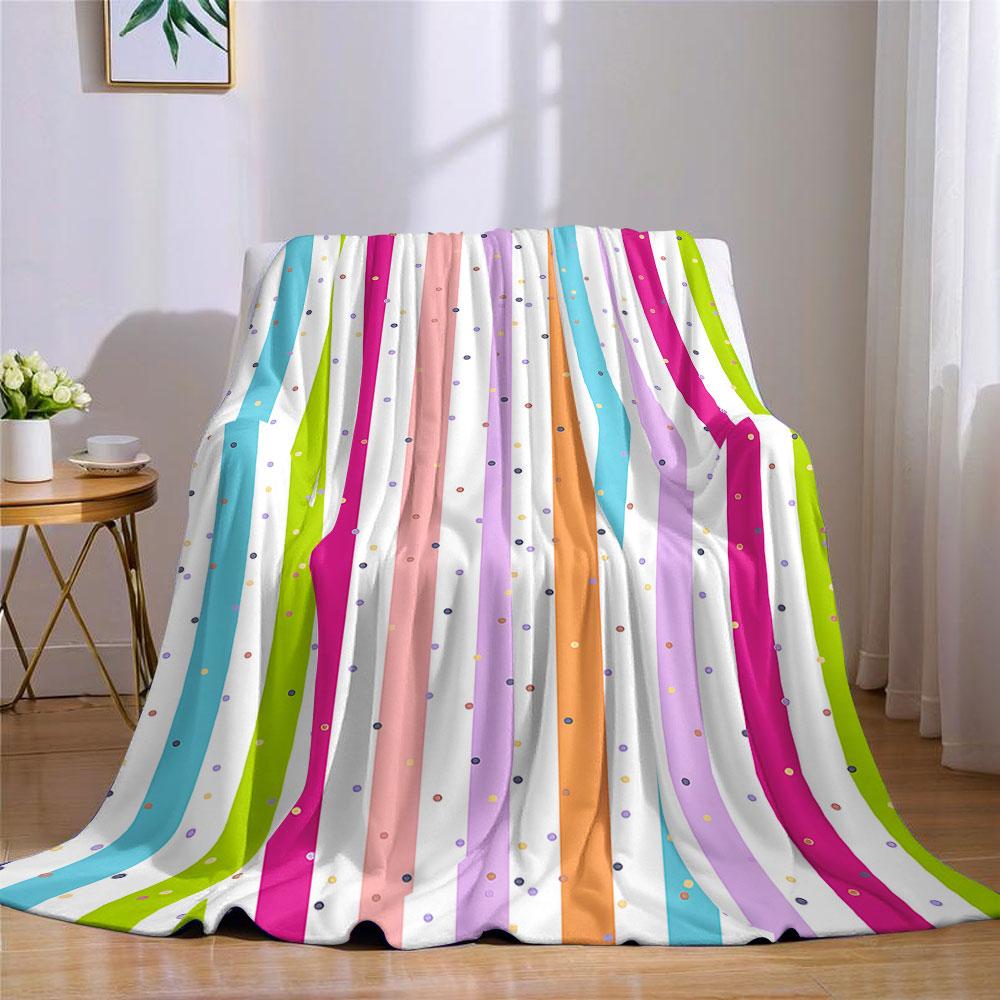 Rainbow Dot Stripe Flannel Blanket Warm Soft Halloween Christmas Decorative Couch Warm Cozy All-Season Gift