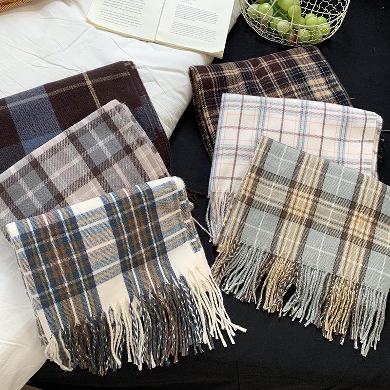 Scarf Women's Winter High-end Sense New Versatile Thickened Warm Imitation Cashmere Plaid Scarf Shawl