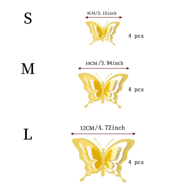 48pcs/4set 3D Butterfly Wall Decor 4 Styles 3 Sizes,Butterfly Decorations for Butterfly Birthday Party Cake Room Decorations