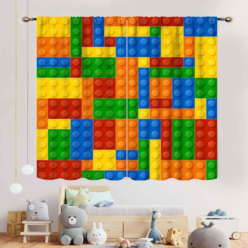 Building Blocks Toy Curtains Boys Room Abstract Colorful Plastic Brick Geometric Printed Pattern Window Curtain Polyester