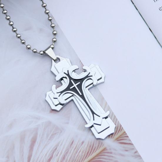 2Pcs Men Fashion Rhinestones Inlaid Jesus Cross Pendant Chain Necklace Gift
