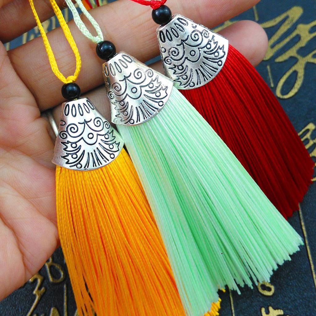 10 Stück-Fischmaul Quaste Seide Polyester Metallkappe Quasten Lesezeichen Hängende Ohrquasten für DIY Schmuckdekor Zubehör