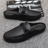 Fashion Leather Men Half Slippers Summer Breathable Mens Casual Shoes Slip-on Lazy Driving Shoes Comfortable Walking Loafers Moccasins